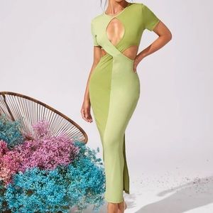 Green Color Block Cutout Dress